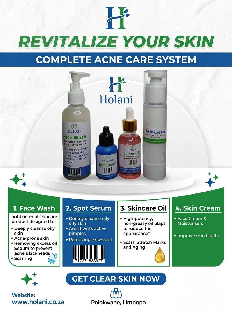 Treats acne + pimples, boosts your skin’s glow, and makes it smooth. For order visit our website www.holani.co.za